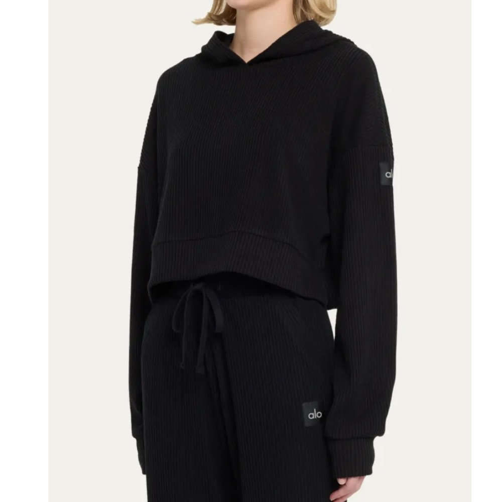 Alo Muse Ribbed Hoodie Black
